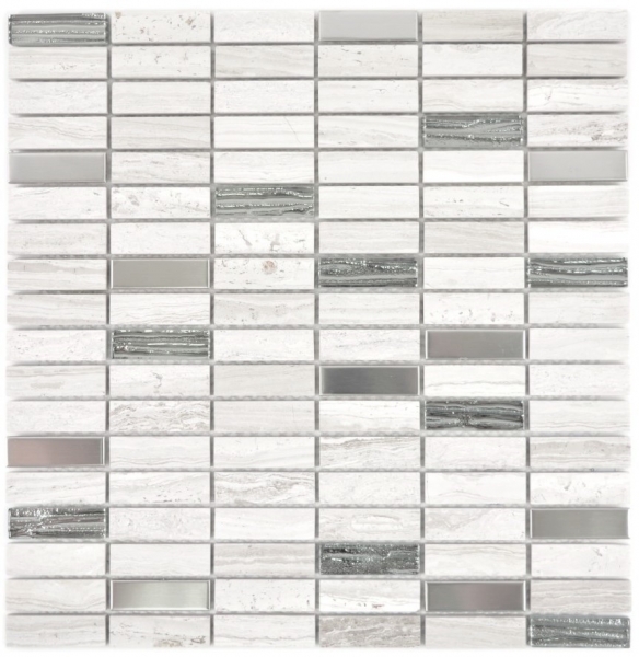 Mosaic tile translucent stainless steel gray white rods glass mosaic Crystal stone steel wood white MOS87-2002_f