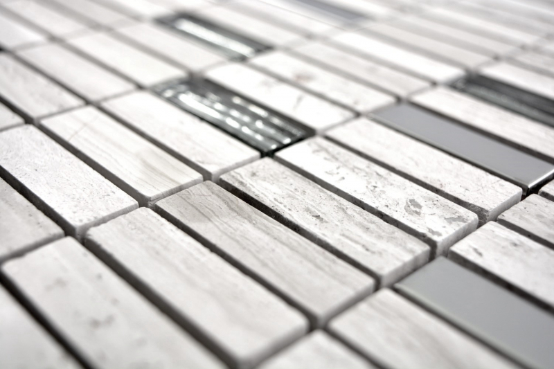 Mosaic tile translucent stainless steel gray white rods glass mosaic Crystal stone steel wood white MOS87-2002_f