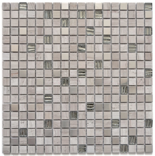 Mosaic tile Translucent stainless steel gray white Glass mosaic Crystal stone Steel wood white MOS92-2002_f