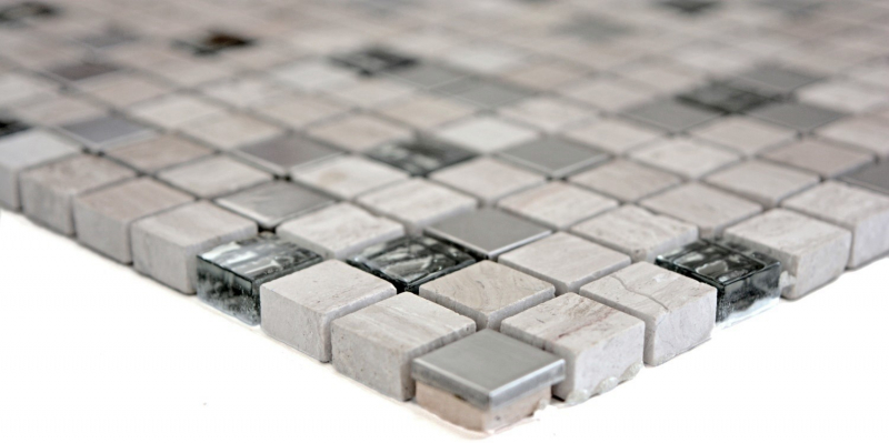 Mosaic tile Translucent stainless steel gray white Glass mosaic Crystal stone Steel wood white MOS92-2002_f