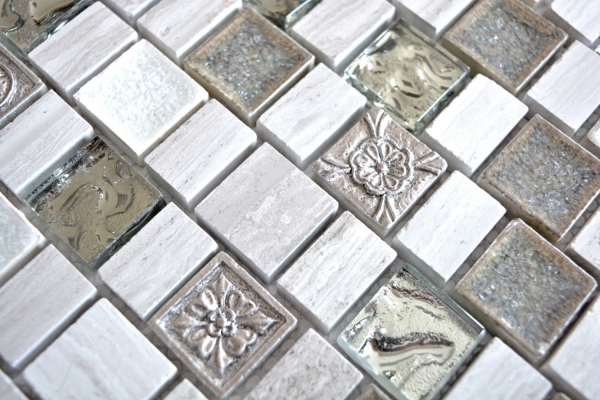 Mosaic stones composite mosaic tile resin ceramic gray white light gray cream beige multiformat glass mosaic tile backsplash - MOS82-2002