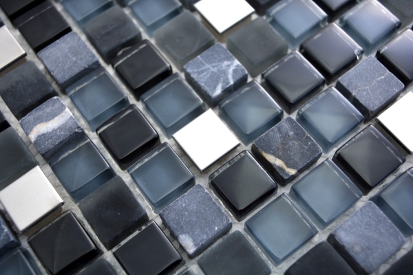 Glass mosaic natural stone mosaic tile stainless steel black anthracite dark gray silver tile backsplash kitchen tile - MOS92-0203