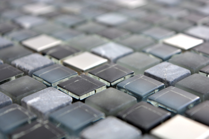 Glass mosaic natural stone mosaic tile stainless steel black anthracite dark gray silver tile backsplash kitchen tile - MOS92-0203