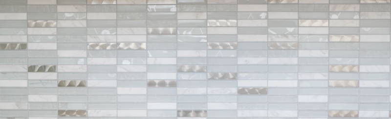 Rectangular mosaic tiles glass mosaic stainless steel natural stone white silver tile mirror shower wall bathroom WC - MOS87-11X