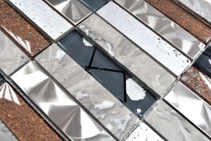 Rectangular mosaic tiles glass mosaic stainless steel resin gray anthracite brown tile backsplash wall kitchen bathroom - MOS87-24X