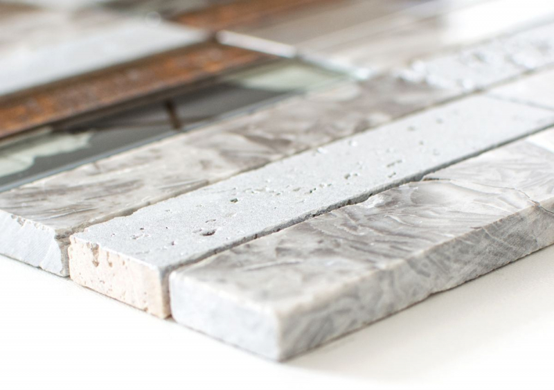Rectangular mosaic tiles glass mosaic stainless steel resin gray anthracite brown tile backsplash wall kitchen bathroom - MOS87-24X