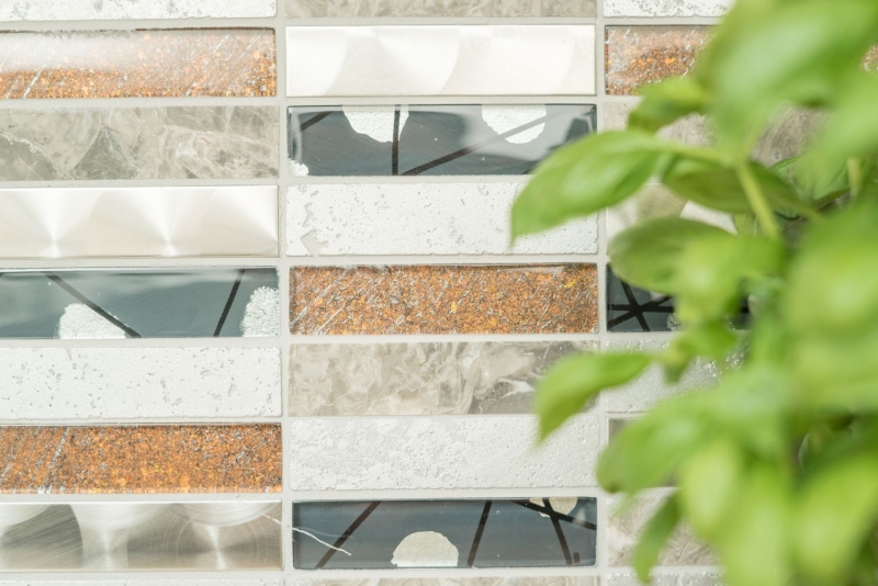 Rectangular mosaic tiles glass mosaic stainless steel resin gray anthracite brown tile backsplash wall kitchen bathroom - MOS87-24X