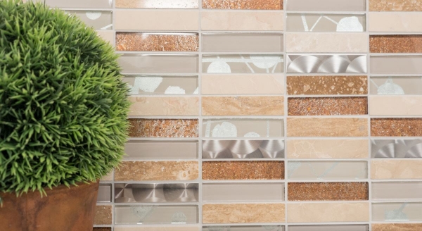 Hand pattern mosaic tile Tile mirror translucent stainless steel beige Rectangle glass mosaic Crystal stone steel beige MOS87-52X_m