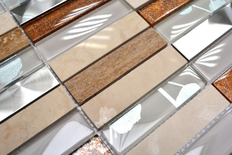 Hand pattern mosaic tile Tile mirror translucent stainless steel beige Rectangle glass mosaic Crystal stone steel beige MOS87-52X_m