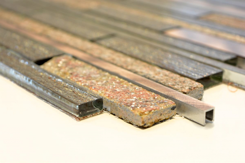 Hand sample mosaic tile tile mirror translucent aluminum beige copper composite glass mosaic Crystal stone aluminum beige copper MOS49-GV74_m