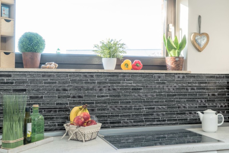 Glass mosaic natural stone rods mosaic tiles aluminum black anthracite dark grey splashback wall facing - MOS49-GV84