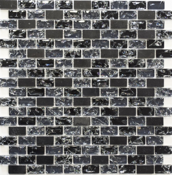 Hand-painted mosaic tile Tile backsplash Translucent black Brick Glass mosaic Crystal stone black MOS87-b1128_m