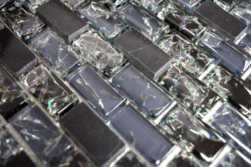 Hand-painted mosaic tile Tile backsplash Translucent black Brick Glass mosaic Crystal stone black MOS87-b1128_m