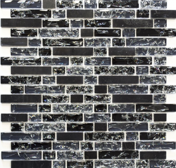 Hand-painted mosaic tile Tile backsplash Translucent black composite glass mosaic Crystal stone black MOS87-v1328_m