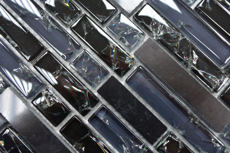 Hand-painted mosaic tile Tile backsplash Translucent black composite glass mosaic Crystal stone black MOS87-v1328_m