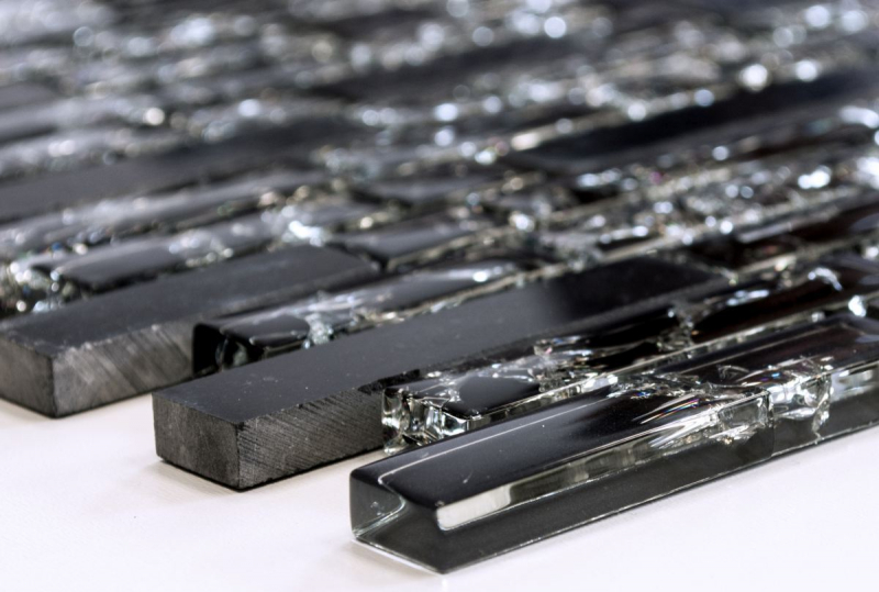 Hand-painted mosaic tile Tile backsplash Translucent black composite glass mosaic Crystal stone black MOS87-v1328_m