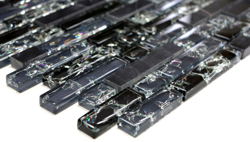 Hand-painted mosaic tile Tile backsplash Translucent black composite glass mosaic Crystal stone black MOS87-v1328_m