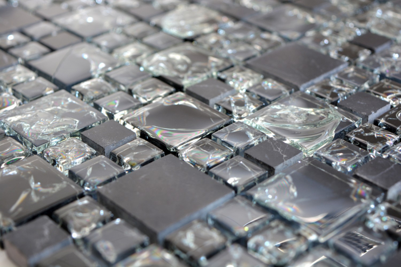 Hand-painted mosaic tile Translucent black combination glass mosaic Crystal stone black MOS92-HQ14_m