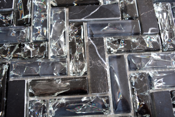 Hand-patterned mosaic tile Translucent black herringbone glass mosaic Crystal stone black MOS87HB-0328_m