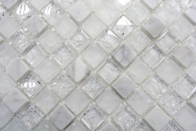 Glass mosaic natural stone mosaic tile white clear quarry glass marble backsplash kitchen backsplash - MOS92-0102
