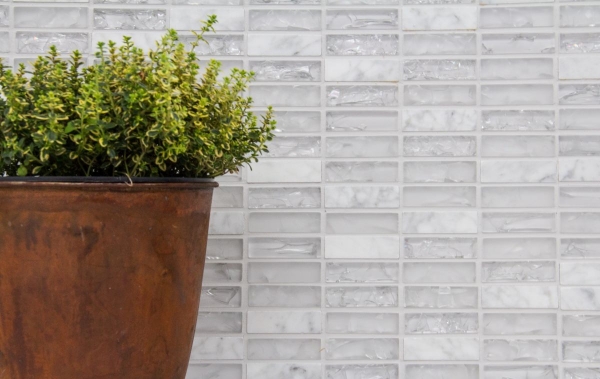 Rectangular mosaic tiles glass mosaic white broken mosaic marble natural stone kitchen splashback tile back - MOS87-s1211