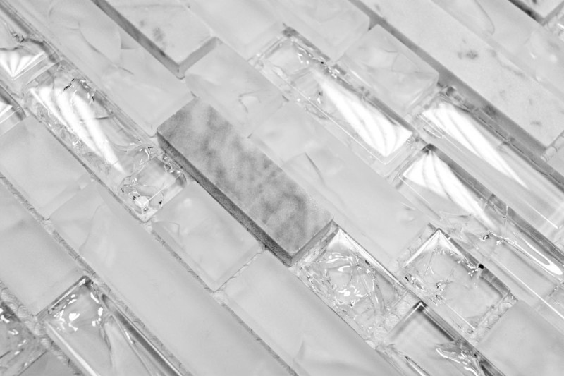 Glass mosaic natural stone mosaic tiles white clear carrara look quarry glass wall tile kitchen tile bathroom tile WC - MOS87-V1311