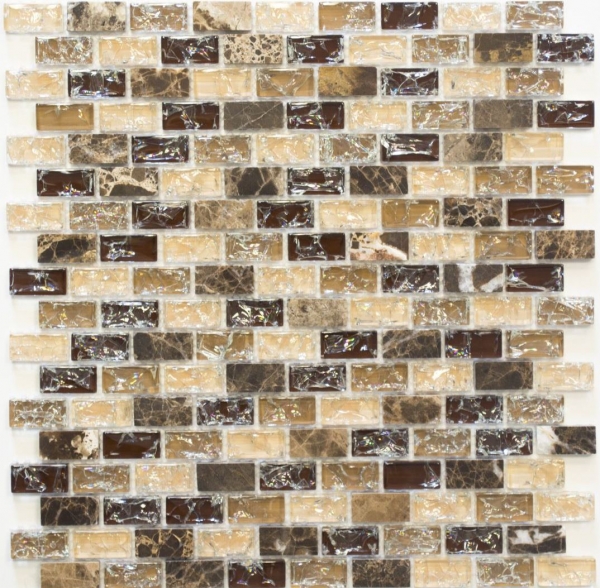 Hand-painted mosaic tile Tile backsplash Translucent dark beige Brick Glass mosaic Crystal stone emperador dark MOS87-B1155_m