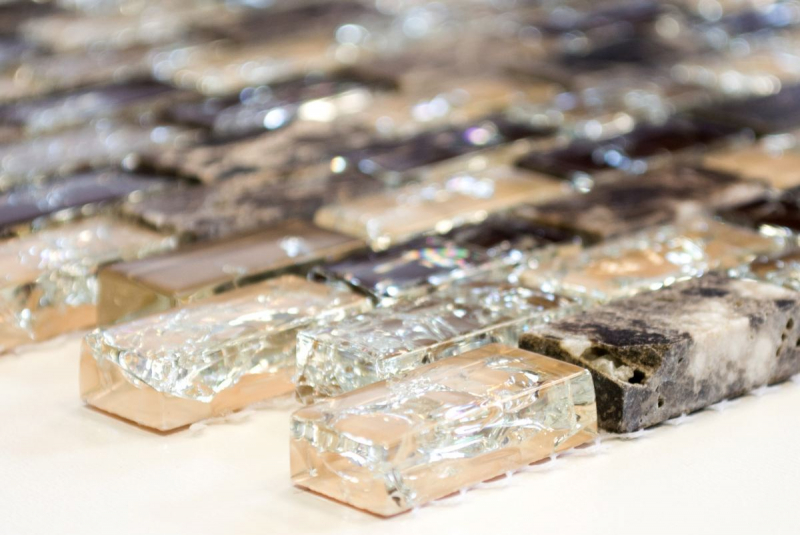 Hand-painted mosaic tile Tile backsplash Translucent dark beige Brick Glass mosaic Crystal stone emperador dark MOS87-B1155_m