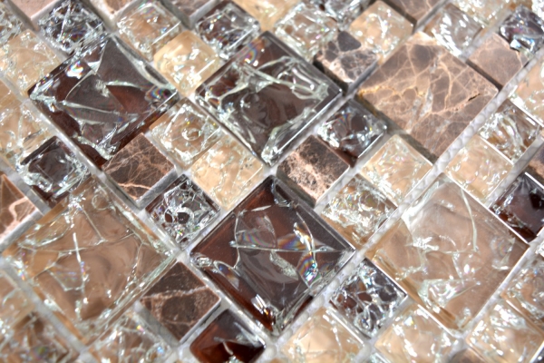 Hand-painted mosaic tile Translucent dark brown combination glass mosaic Crystal stone emperador dark MOS87-K1455_m