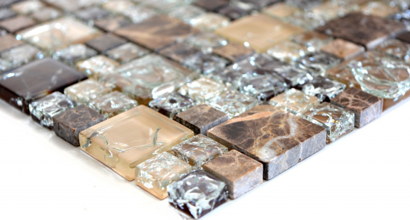 Hand-painted mosaic tile Translucent dark brown combination glass mosaic Crystal stone emperador dark MOS87-K1455_m