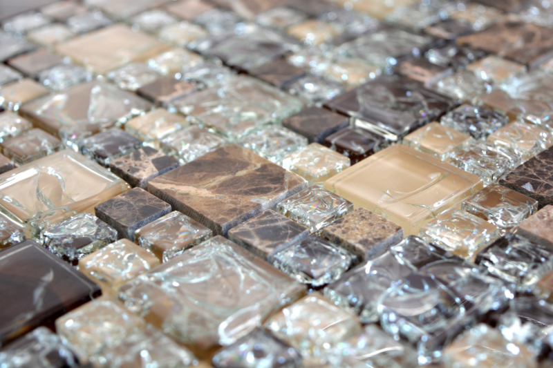 Hand-painted mosaic tile Translucent dark brown combination glass mosaic Crystal stone emperador dark MOS87-K1455_m