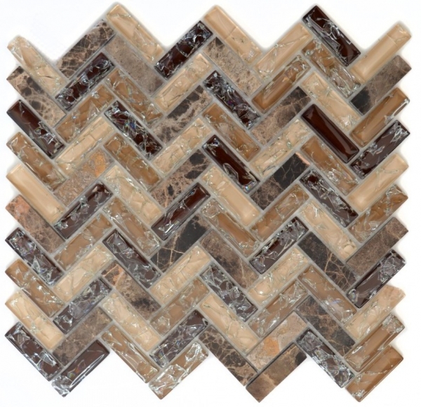 Hand-patterned mosaic tile Translucent dark brown herringbone glass mosaic Crystal stone emperador dark MOS87HB-1355_m