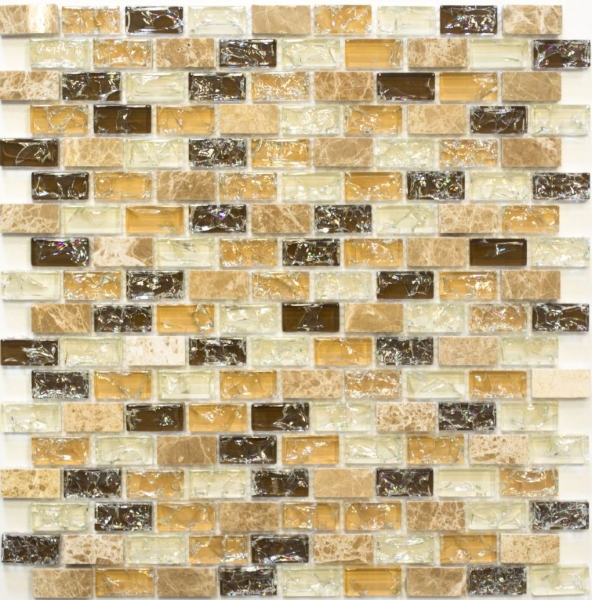 Hand-patterned mosaic tile Tile backsplash Translucent light beige Brick Glass mosaic Crystal stone emperador light MOS87-B1153_m