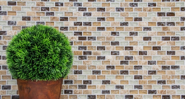 Hand-patterned mosaic tile Tile backsplash Translucent light beige Brick Glass mosaic Crystal stone emperador light MOS87-B1153_m
