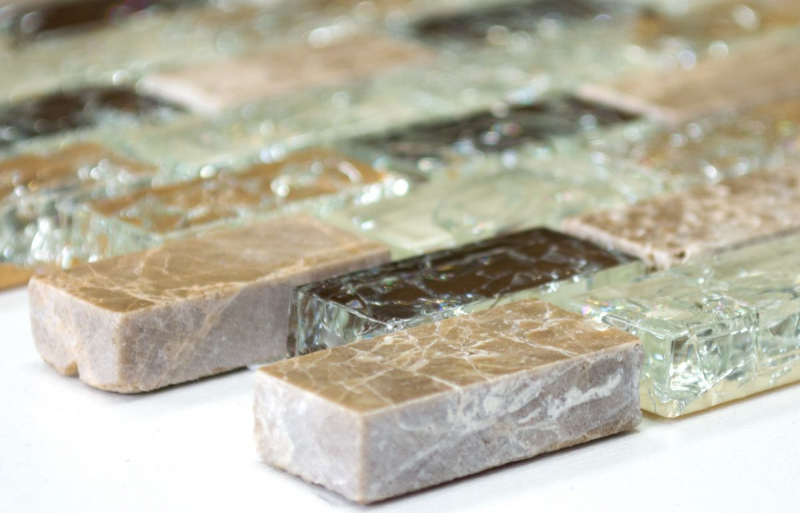 Hand-patterned mosaic tile Tile backsplash Translucent light beige Brick Glass mosaic Crystal stone emperador light MOS87-B1153_m