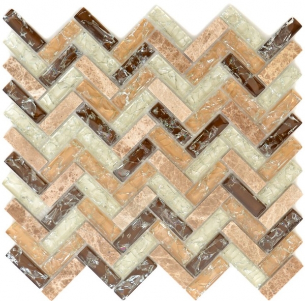 Hand-patterned mosaic tile Translucent light brown Herringbone glass mosaic Crystal stone emperador light MOS87HB-1253_m