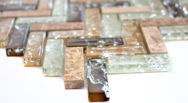Hand-patterned mosaic tile Translucent light brown Herringbone glass mosaic Crystal stone emperador light MOS87HB-1253_m
