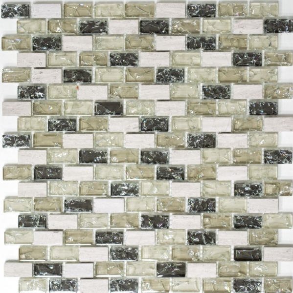 Hand-painted mosaic tile Tile backsplash Translucent gray-green Brick Glass mosaic Crystal stone gray-green MOS87-B1152_m