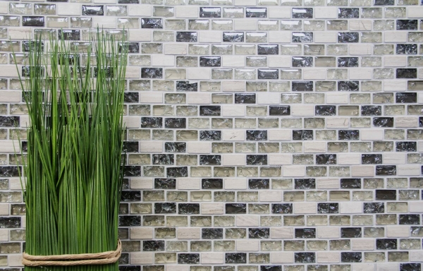 Hand-painted mosaic tile Tile backsplash Translucent gray-green Brick Glass mosaic Crystal stone gray-green MOS87-B1152_m