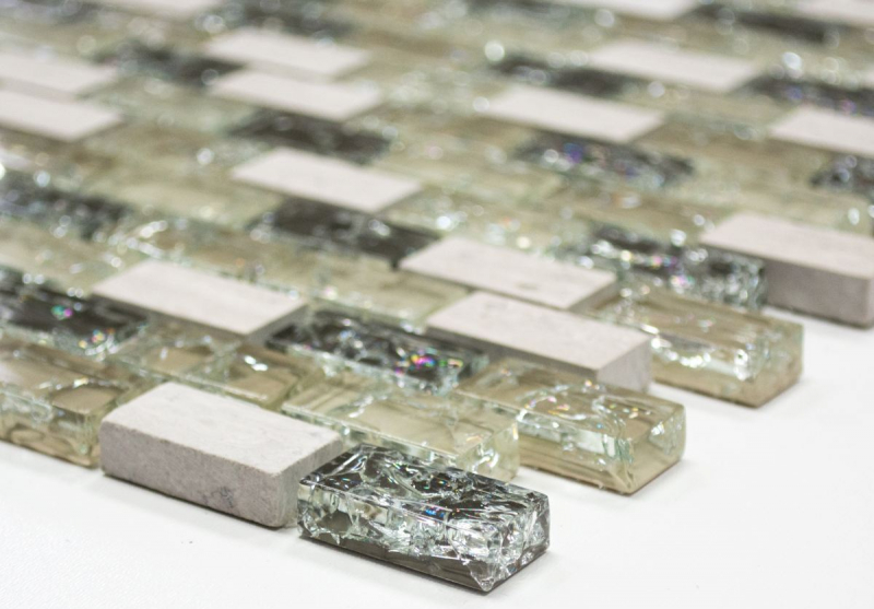 Hand-painted mosaic tile Tile backsplash Translucent gray-green Brick Glass mosaic Crystal stone gray-green MOS87-B1152_m