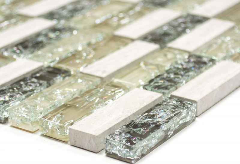 Hand-painted mosaic tile Translucent gray-green rods Glass mosaic Crystal stone gray-green MOS87-S1252_m