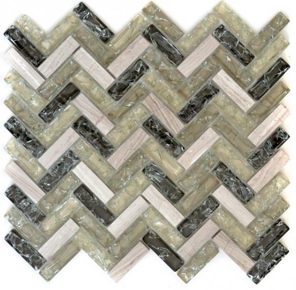 Hand-painted mosaic tile translucent gray-green herringbone glass mosaic Crystal stone gray-green MOS87HB-0552_m