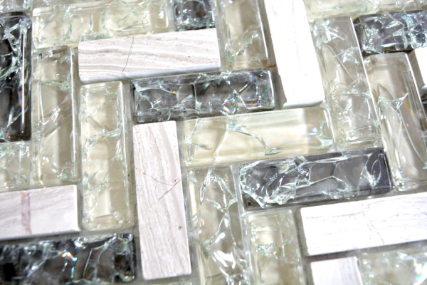 Hand-painted mosaic tile translucent gray-green herringbone glass mosaic Crystal stone gray-green MOS87HB-0552_m
