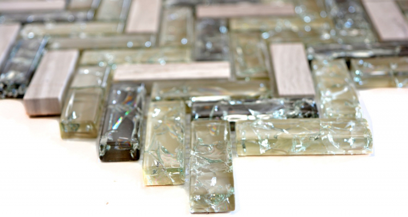 Hand-painted mosaic tile translucent gray-green herringbone glass mosaic Crystal stone gray-green MOS87HB-0552_m