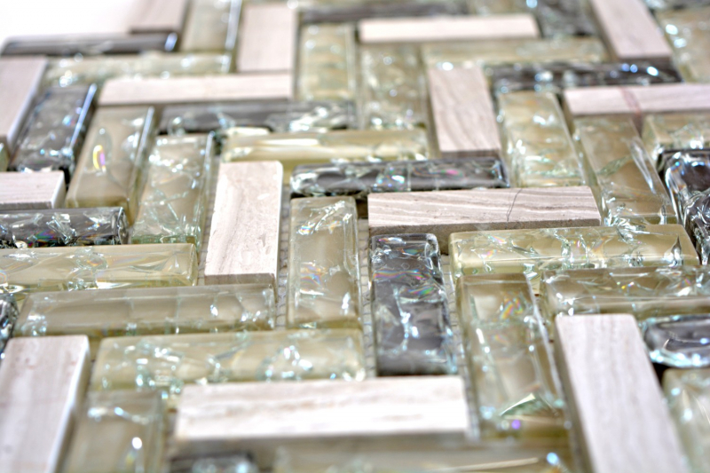 Hand-painted mosaic tile translucent gray-green herringbone glass mosaic Crystal stone gray-green MOS87HB-0552_m