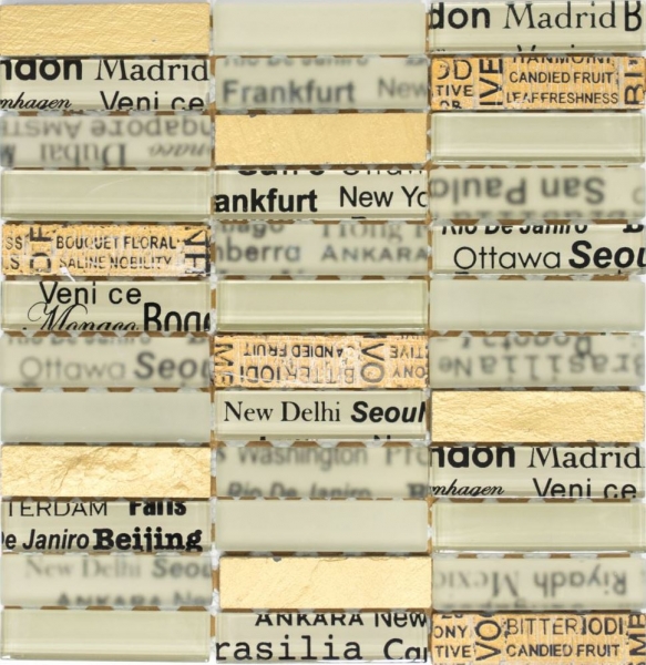 Hand-patterned mosaic tile Tile backsplash Translucent gold Rectangle Glass mosaic Crystal stone gold MOS87-29_m