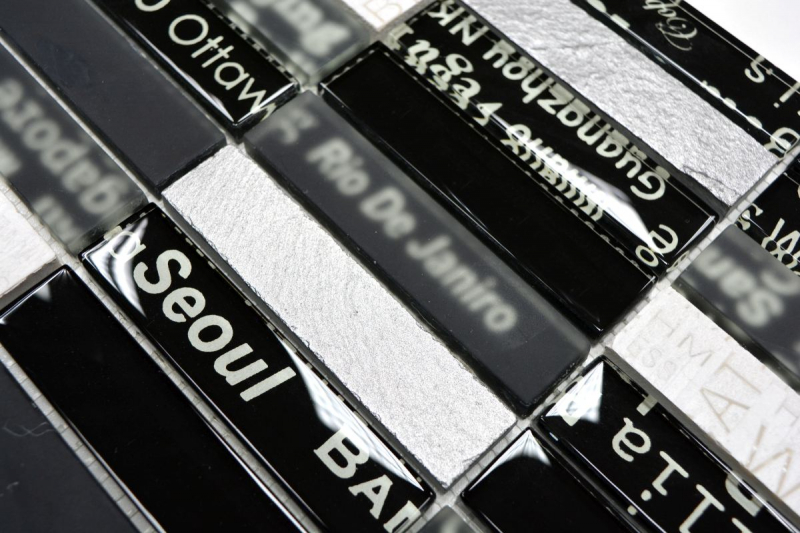 Rectangular mosaic tiles glass mosaic Urban Feeling frosted glass black white silver kitchen splashback bathroom - MOS87-39
