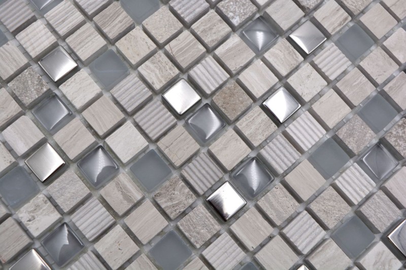 Glass mosaic natural stone mosaic tile light gray cream silver marble structure tile backsplash bathroom - MOS92-HQ10