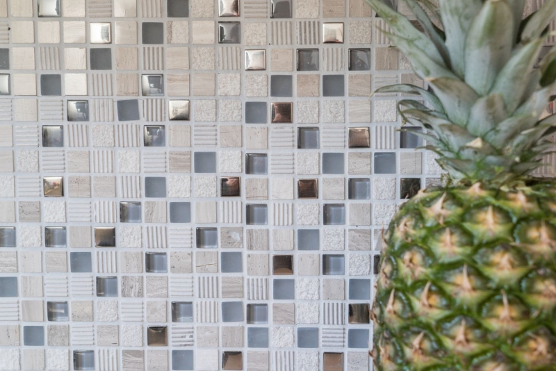Glass mosaic natural stone mosaic tile light gray cream silver marble structure tile backsplash bathroom - MOS92-HQ10