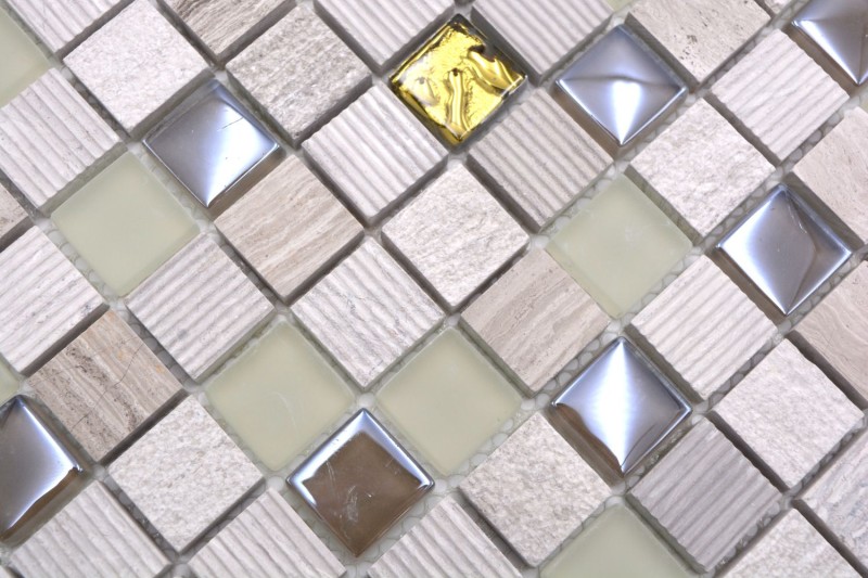 Natural stone rustic mosaic tile glass mosaic marble light gray gold frosted glass structure tile backsplash wall bathroom kitchen WC - MOS83-HQ22